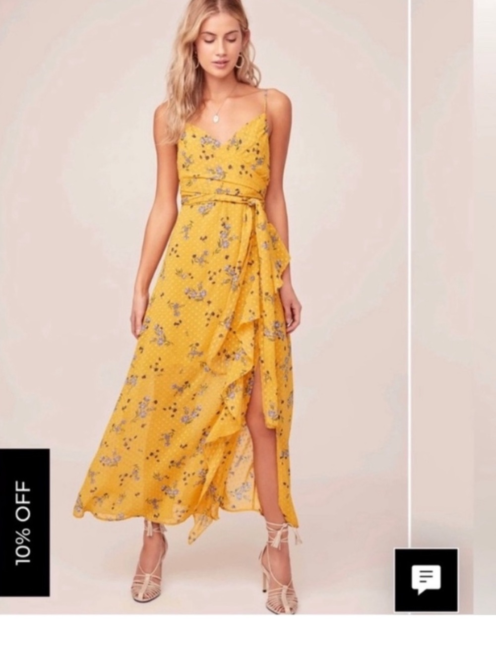 Astr Yellow Floral Ruffle Tie-Waist Maxi Dress